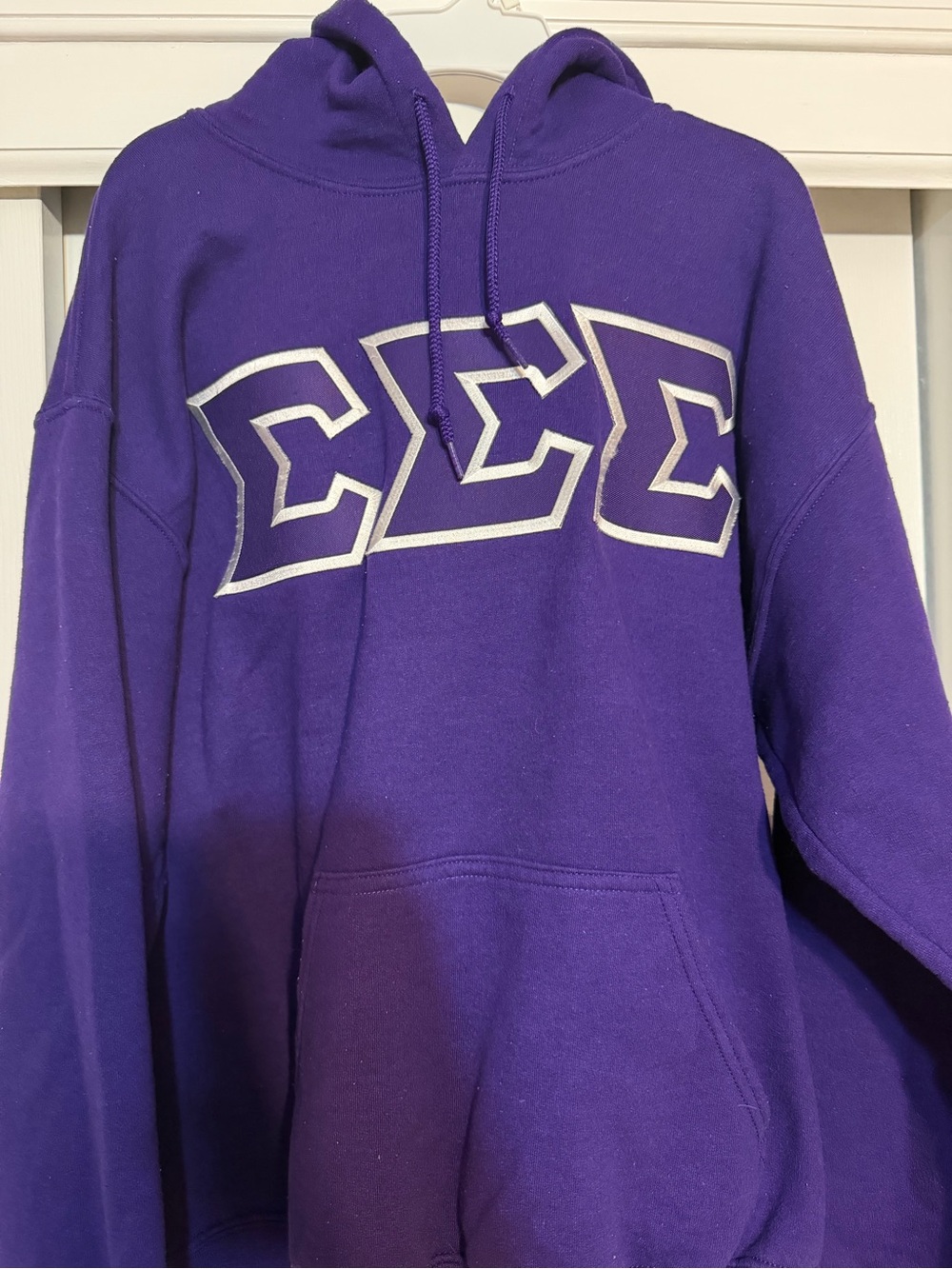 Tri Sigma Purple Hooded Sweatshirt with Silver Lettering